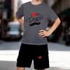 Boys 2 Piece Letter Print Outfit, Short Sleeve T-Shirt and Shorts Set for Kids Age 5-14,Black and White Sporty Casual Summer Clothes