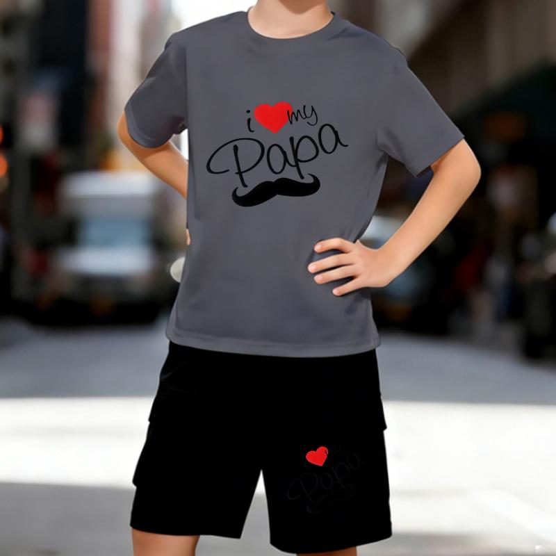 Boys 2 Piece Letter Print Outfit, Short Sleeve T-Shirt and Shorts Set for Kids Age 5-14,Black and White Sporty Casual Summer Clothes
