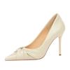 French Super High Heels Women's Pointed Head Pleated Bow Versatile Shallow Banquet Temperament Thin Heel Shoes DS-3739-38