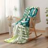 1pc Large Green Palm Leaf Tropical Jungle Flannel Blanket - Turquoise Green & Golden Monstera Pattern, Heavyweight All-Se