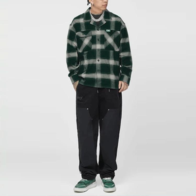 Li-Ning Badfive Basketball Series Plaid Loose Casual Long-Sleeve Shirt Men Tops Dark-Green ASHR195-1
