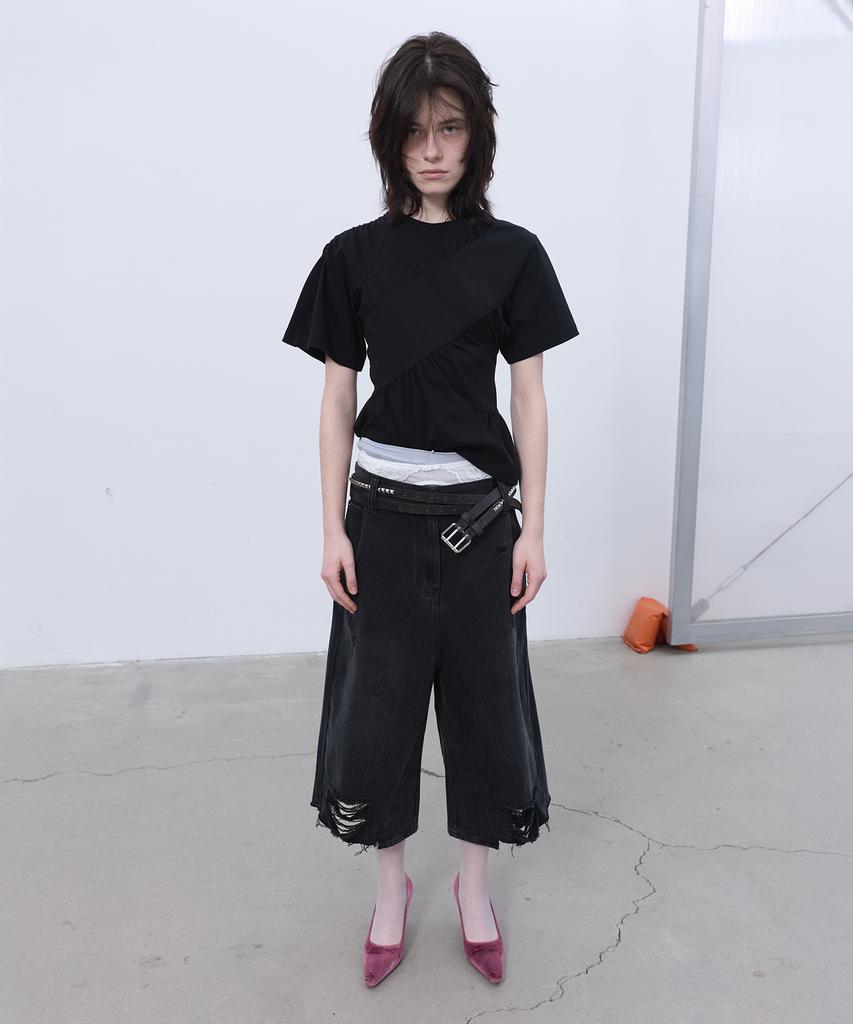 LCDC™ Back-Pleated Denim Shorts (Black)