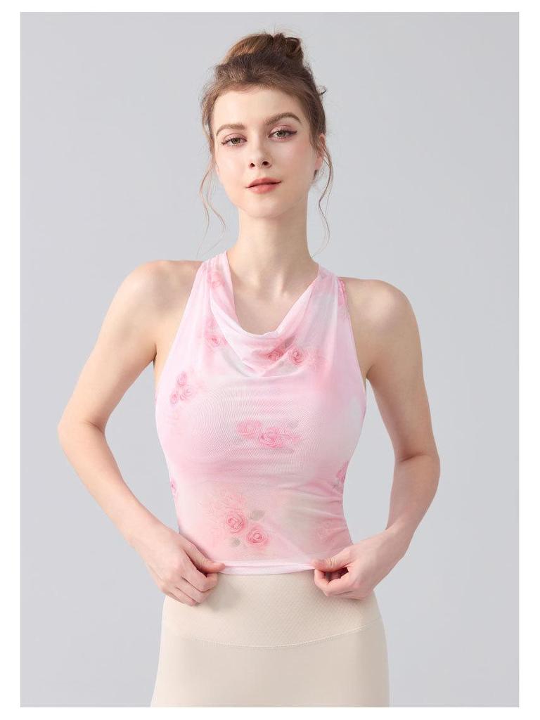 Europäische und Amerikanische Tie-Dye Sportweste: Schwingender und Neckholder-Ausschnitt mit Brustpolstern, Netzdesign, Perfekt für Yoga und Fitness