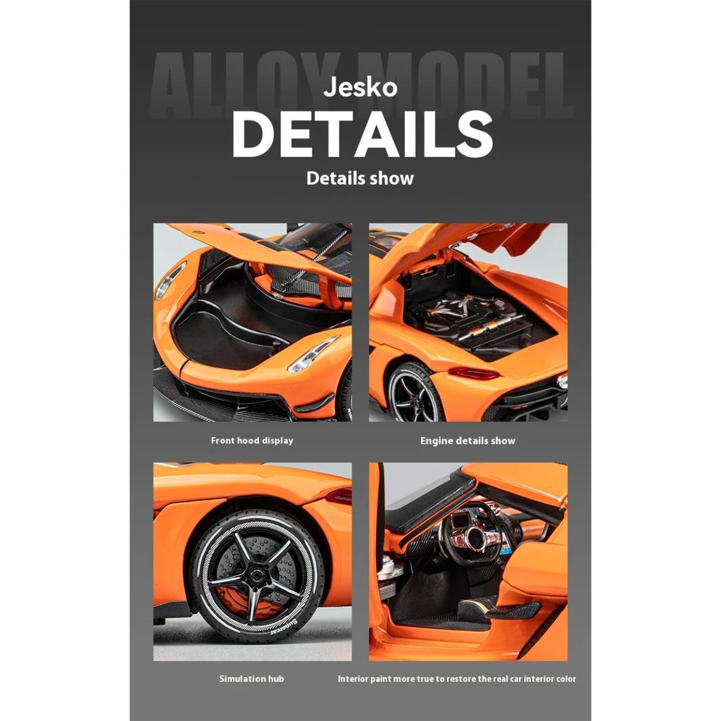 1/24 Koenigsegg Jesko Cool Sports Car Alloy Model, Rotor Door, Simulated Sound and Light, Restored Details, Exquisite Desktop Ornaments