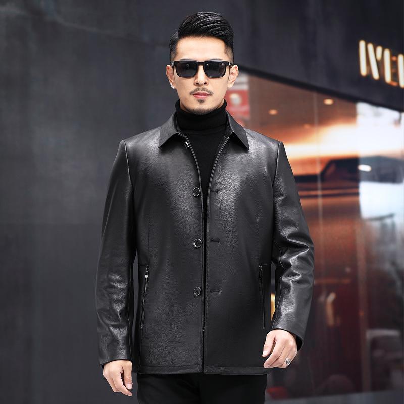 

Осенне-зимняя куртка из натуральной коровьей кожи первого слоя для мужчин среднего и пожилого возраста с отворотами и отстегивающейся подкладкой для отцов 5XL