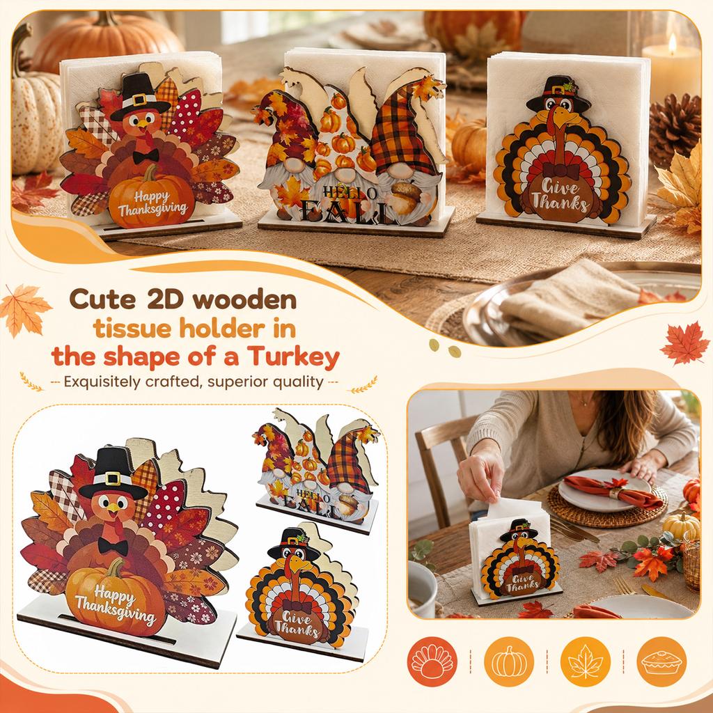 Towel Holder with 2D Wooden Turkey Shape for Kitchen Countertop, Cute Flat
