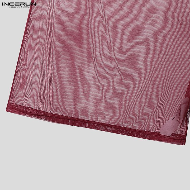 INCERUN Men Short Sleeve Mesh Sheer Sexy Party Club T-shirts Tops