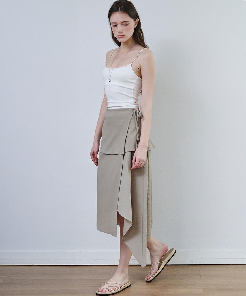 MALOUPE 3116 Crinkle Double Wrap Skirt (Beige)