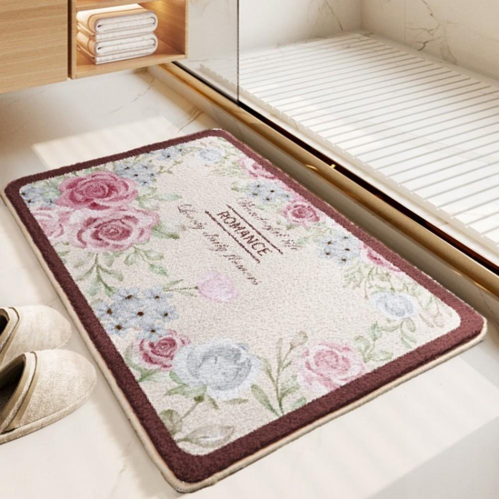 Floral Anti Slip Absorbent Bath Mat Soft Bathroom Entrance Mat Plush Decorative Rug With Instagram Worthy Style