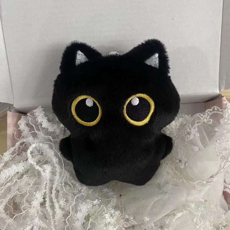 10cm Cute Black Cat Plush Toy Doll Small Pendant Cuddly Pillow Cushion Ins Black Cat Plush Toy Doll for Boy Girl Brithday Gifts