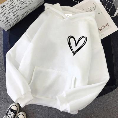 Simplic Herz-Print Damen Sweatshirt Weich Lässig Locker Vintage Damen Kapuzenpullover Warmes Fleece Student