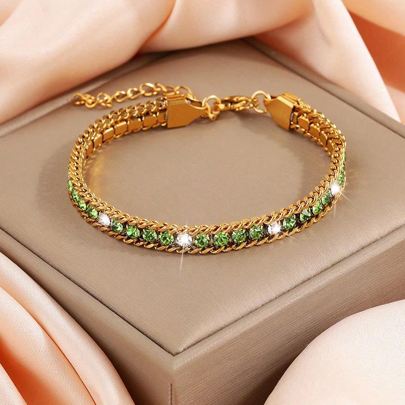 ZMZY Gold Color Women's Cubic Zirconia Stainless Steel Bracelet Adjustable Link Lightweight Non Tarnish Iced Out Chain Bracelet