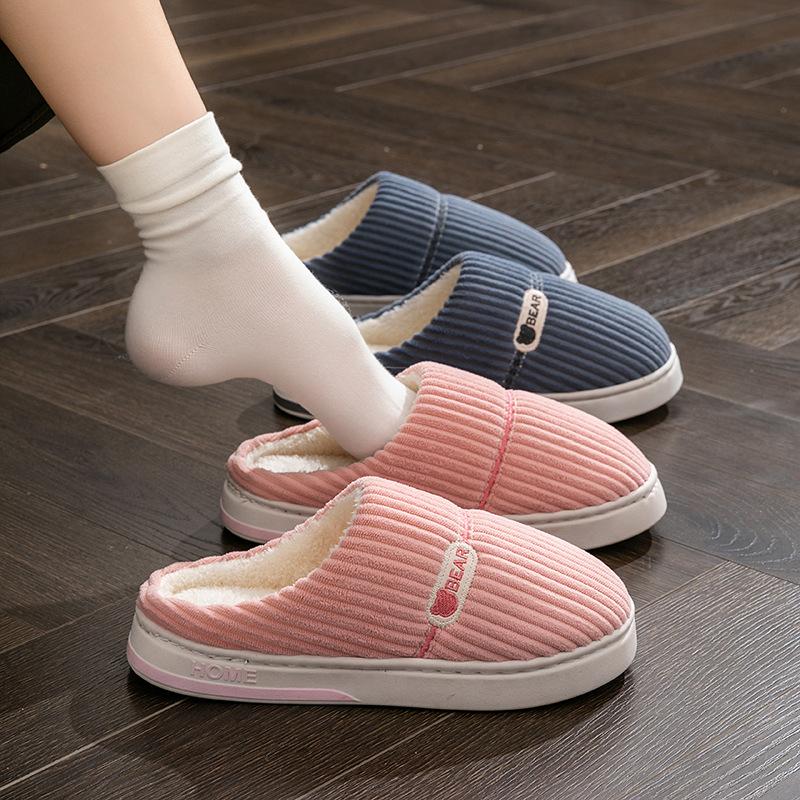 Vertical Strip English Cotton Slippers Household Thermal Plush Couple Slippers Cotton Shoes Fashion Plush Cotton Mop