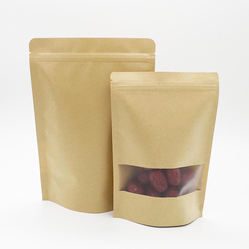 Frosted Kraft Paper Stand-Up Pouch for Grains, Nuts, Tea, and Food Packaging.