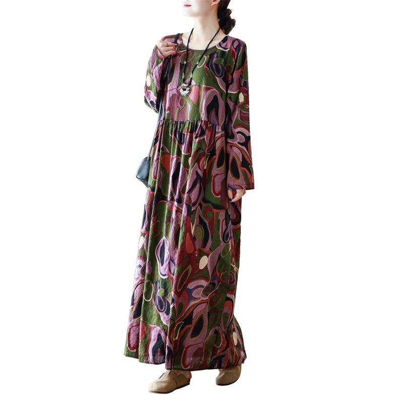 Dimanaf 2025 Spring Women Plus Size Holiday Loose Dress Vintage Basic Pleated Long Dress Casual Dress Maxi