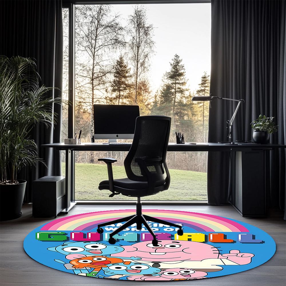 Die erstaunliche Welt von Gumball Bedruckter runder Teppich Teppich Stuhlteppich Bereichsteppich Eingang Fußmatten, für Bürostuhl Wohnzimmer Schlafzimmer Küchenraum.