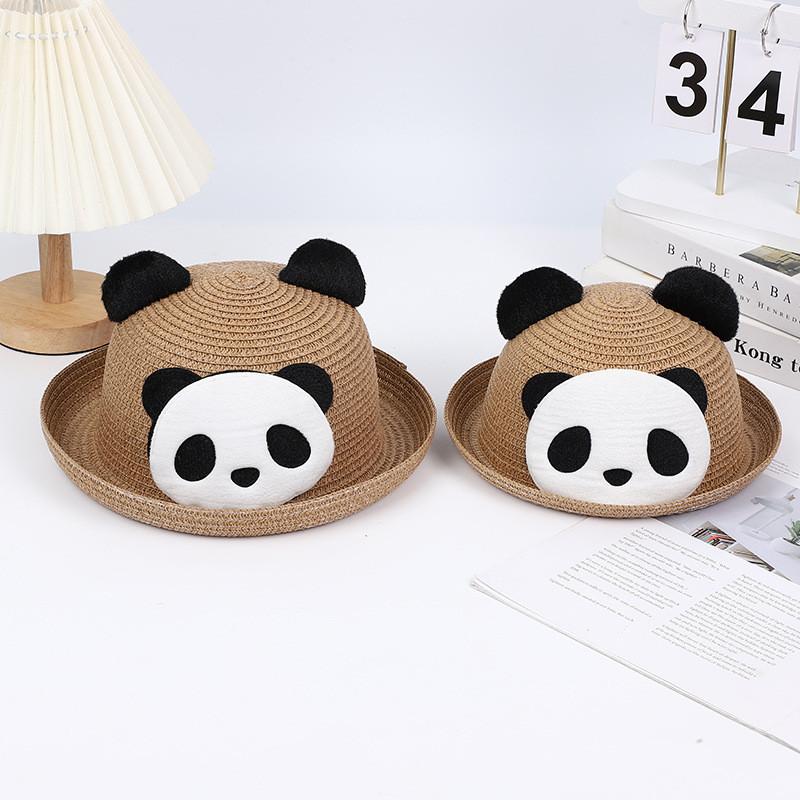 Panda Cartoon Zonnehoed Voor Kinderen En Volwassenen Met Brede Rand Ademend Stro Zomer Buitenkleding
