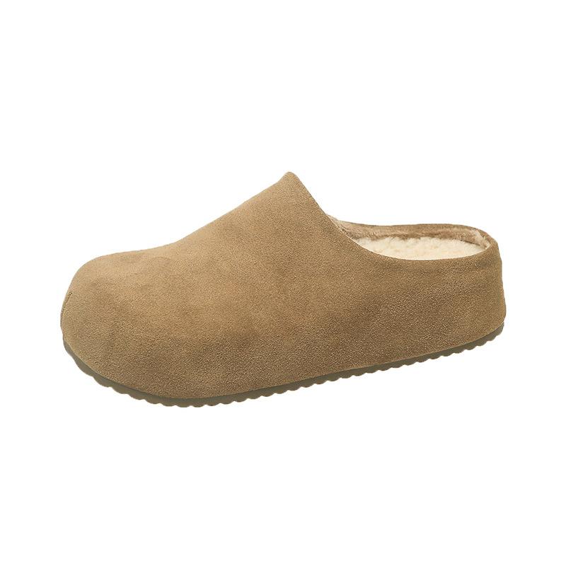 Birkenstock slippers women's outerwear 2025 autumn lazy one-pedal cotton slippers thick-soled casual bag head velvet half slippers