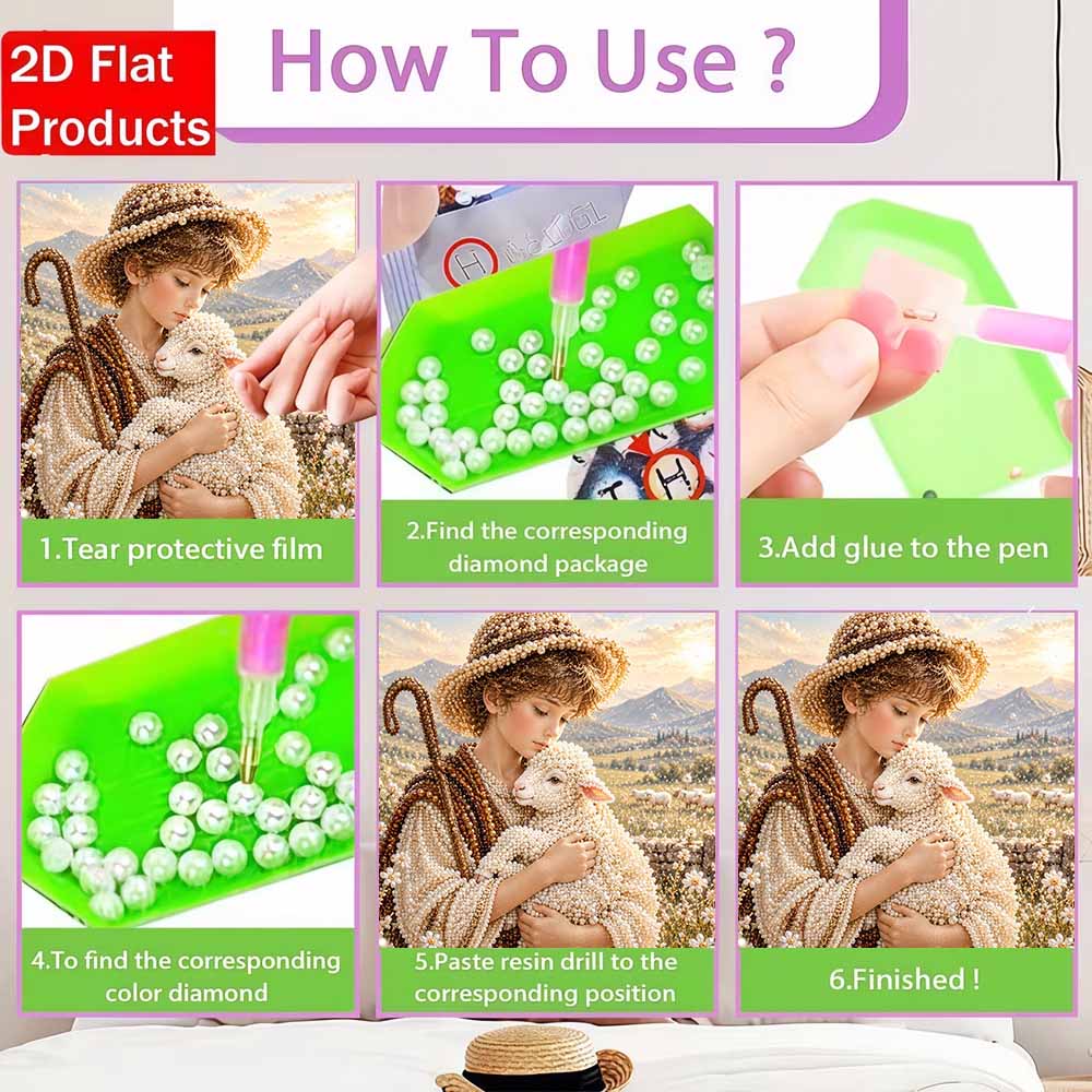 Pearl Painting 5D DIY Decorative Painting. Cute Birthday Gift. Handmade Sheep and Shepherd Art Painting