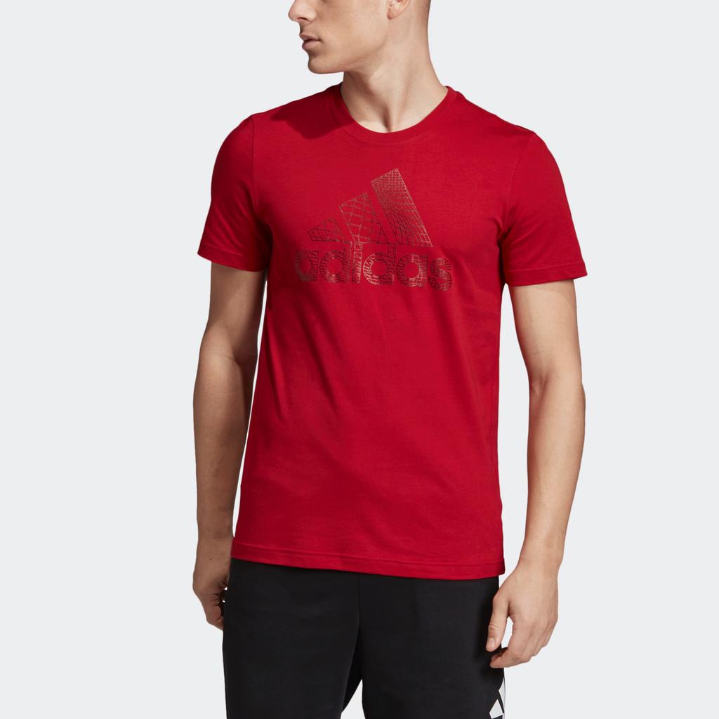 Adidas Letter Comfortable Versatile Sports Crew Neck Short Sleeve T-Shirt Men Tops Deep-Red ED7276