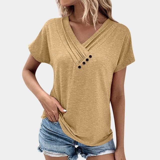 Camicette e camicie con scollo a V a maniche corte con stampa tinta unita primavera estate casual alla moda da donna