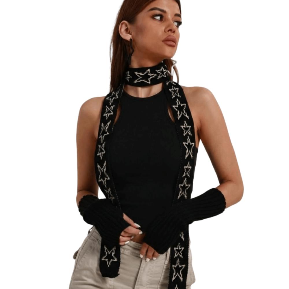 Windproof Five-pointed Star Scarf Elegant Long Thickened Neckscarf Knitting Scarf  Outdoor чёрный/бежевый