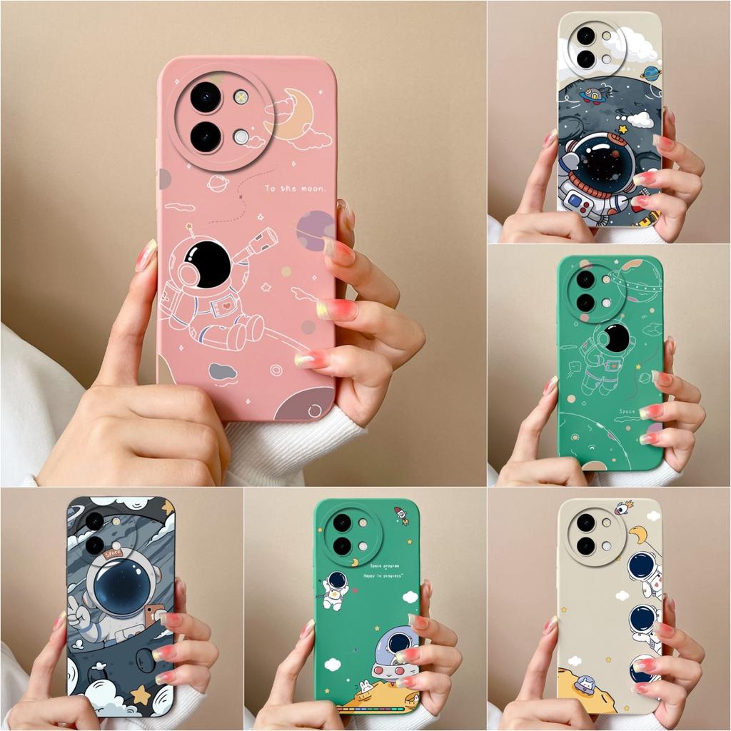 Phone Cover For Vivo Y200i Y38 Y28 T3x Bumper Lovely Pilot Astronaut Case Camera Protection Matte Liquid Soft Silicone Anti Drop Housing For Vivo Capa