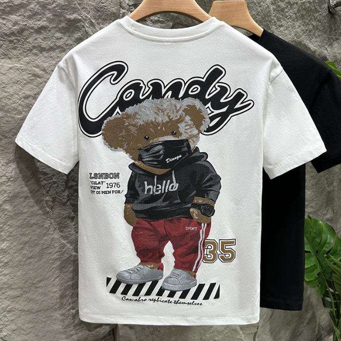 Updated Summer Trendy Brand Short-sleeved Mens Printed Combed Cotton T-shirt Versatile Half-sleeved Mens Top T-shirt M