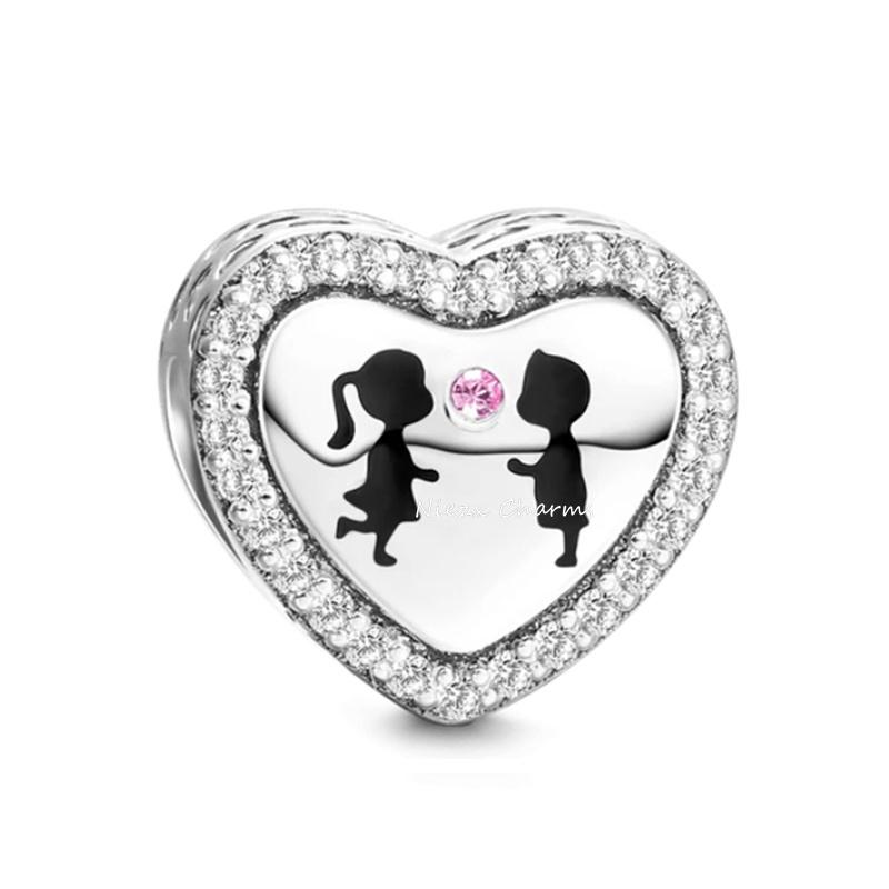 New 925 Silver Pink Heart Envelope Pendant Bead Charm Bracelet Necklace Jewelry Accessories for Women Girls