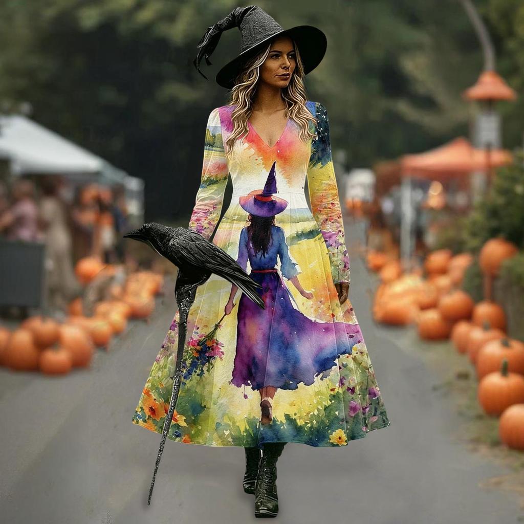 Dámské Halloweenské Midi Šaty na Párty a Festival