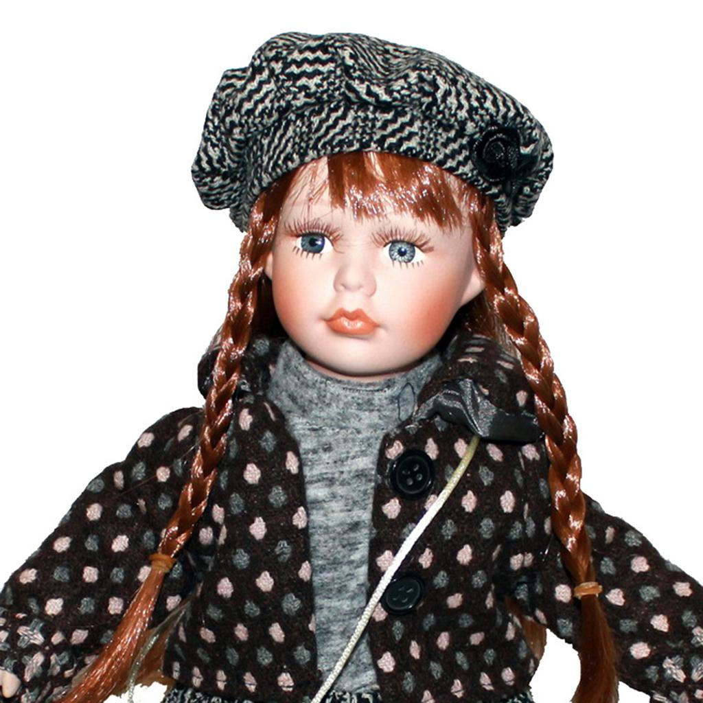 Porcelain Collectible Doll with Dress And Toy Hat for