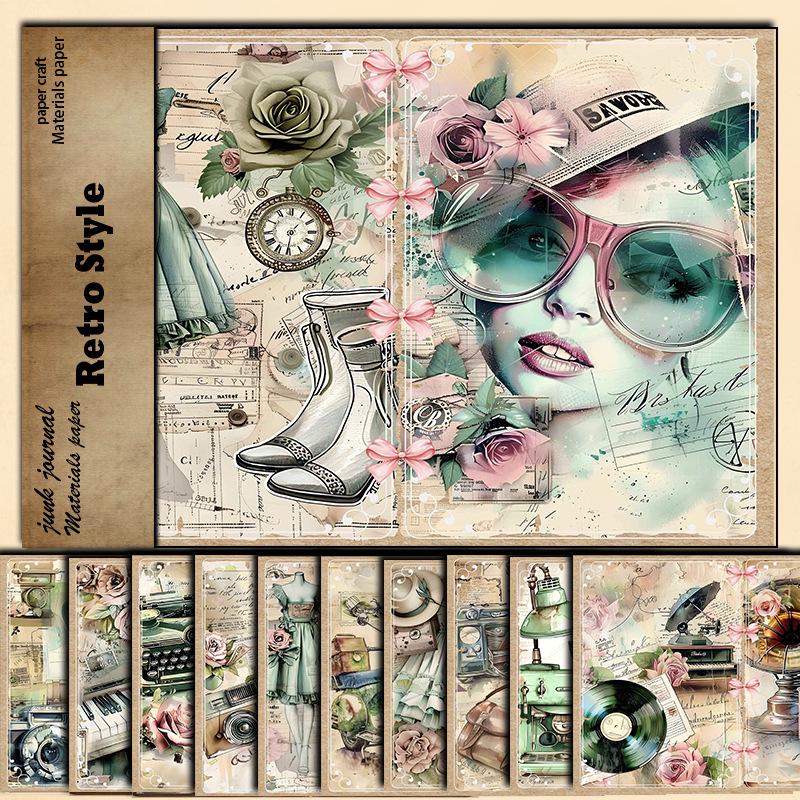 Vintage Beauty Diary: 10 Sheets of Retro Decoration DIY Paper with Daily Objects Pattern