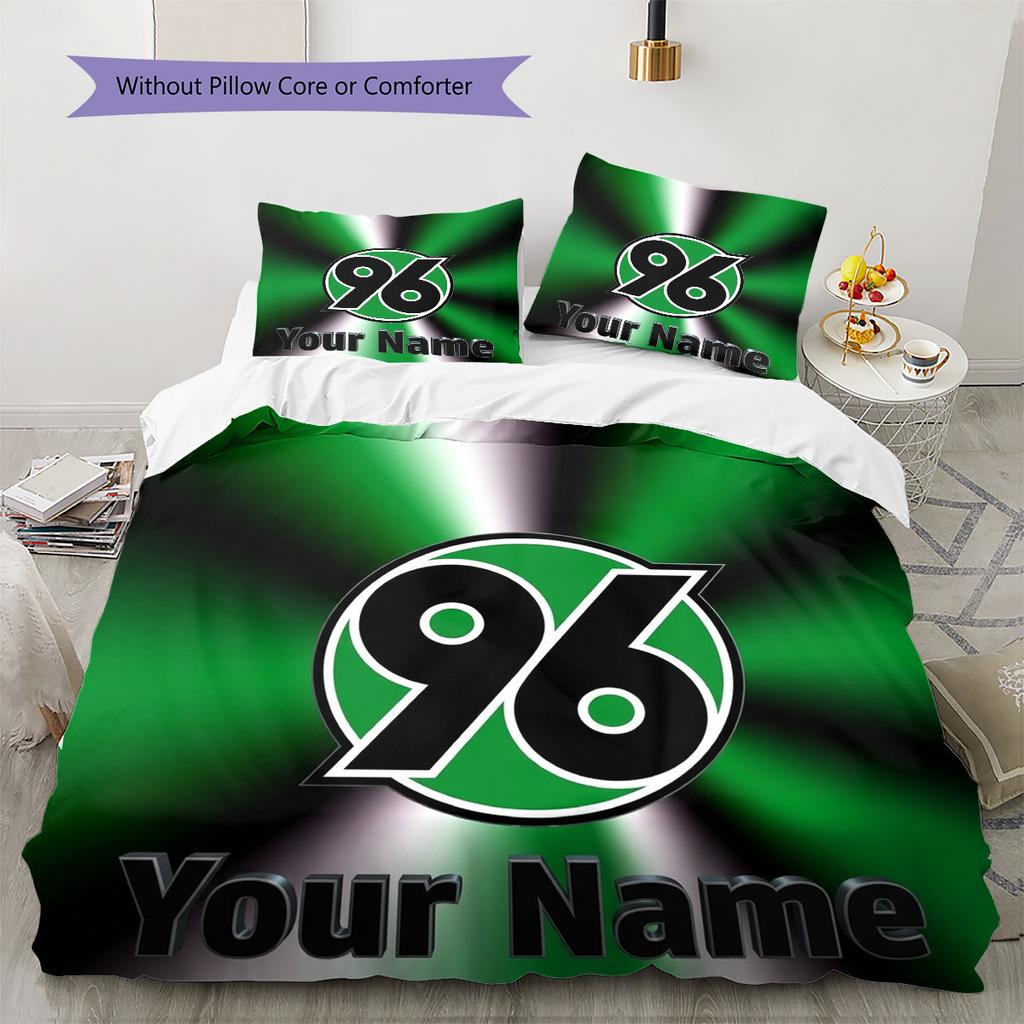 Hannover 96 Bettwäsche mit individuellem Namensmuster, Steppdecken-Set, Bettbezug, Kissenbezug, Heim-Geburtstagsgeschenk(1 Bettbezug + 2 Kissenbezüge, ohne Füllung)