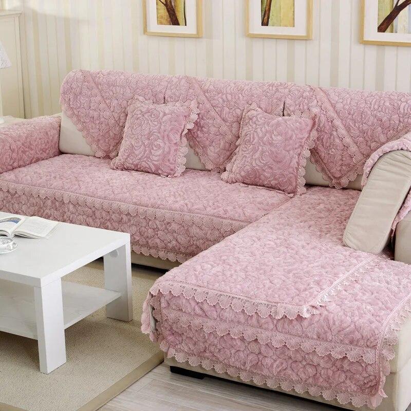 High End European Rose Flannel Sofa Winter Thickened Anti Slip Sofa Cover