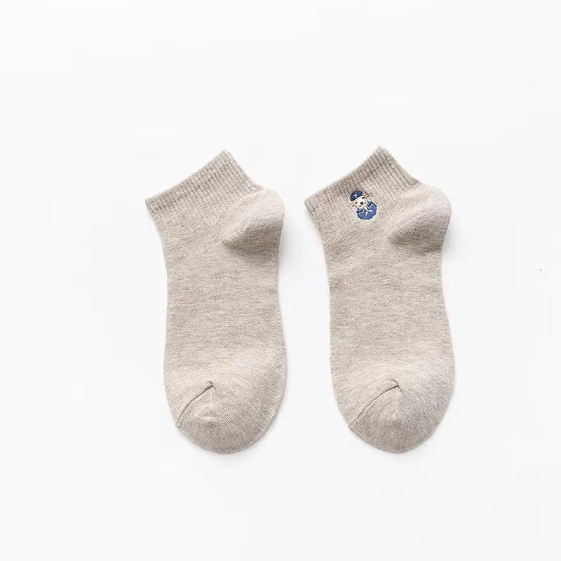 10 Pairs Women Embroidered Animal Cotton Socks Cute Cartoon Patterns Soft Comfortable Sweat Absorbing Breathable Casual Socks