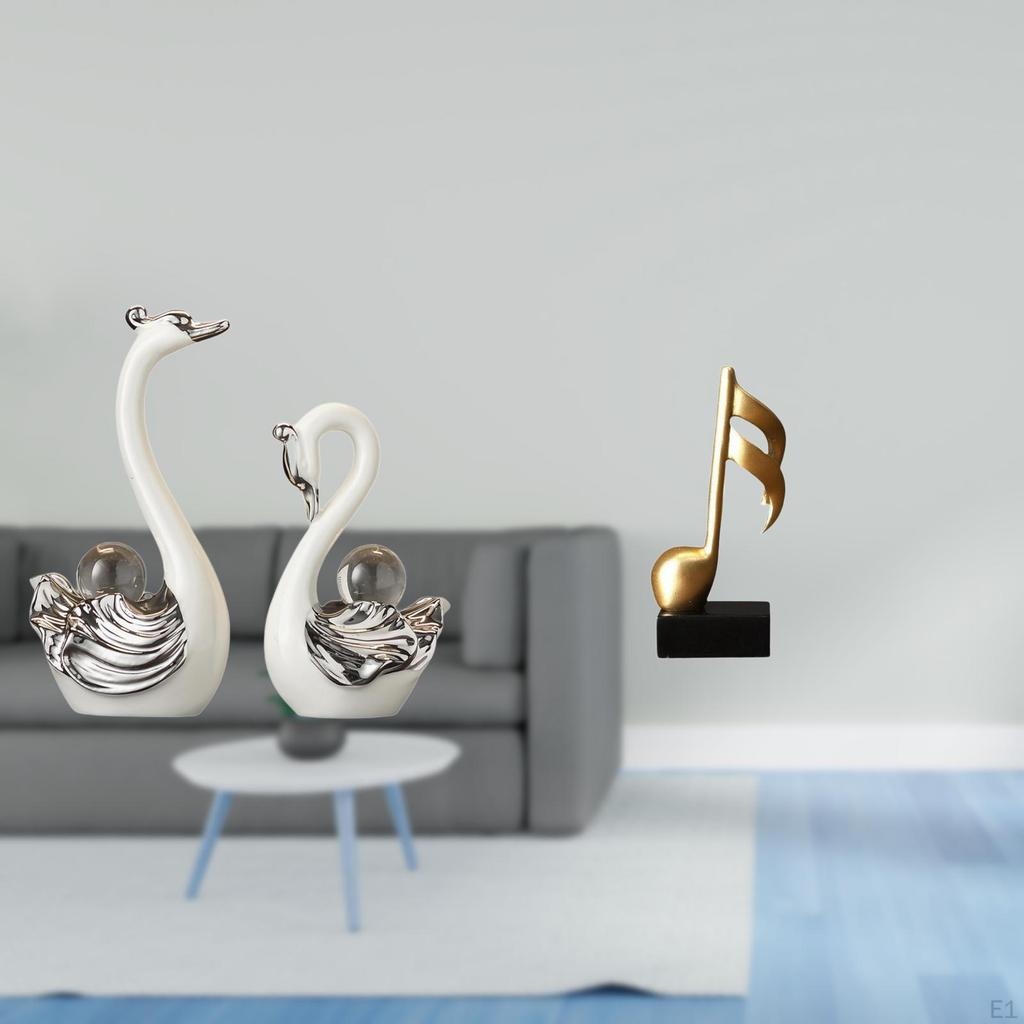 Porcelain Swan Figurine And Musical Note Resin Sculpture Collection Creative Animal Music