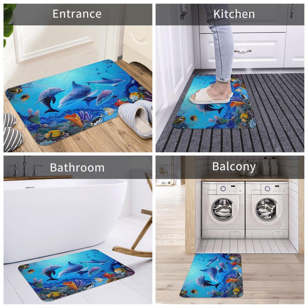 Funny Dolphin Ocean Animal Doormat Non-Slip Entrance Bathroom Kitchen Door Floor Mat Sea Creature Living Room Carpet Rug