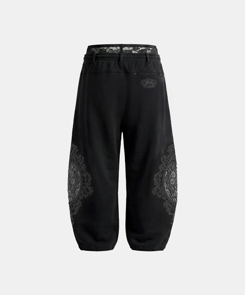 BADBLOOD H.B.B. Royal Lace Rhinestone Lightweight Jogger Pants - Black