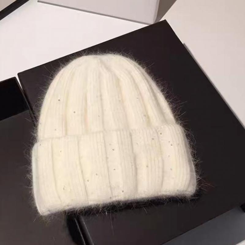 Knitted Beanie Winter Hats Women Men Rabbit Fur With Sequin Wide Stripe Design, Small Face Friendly, Warm & Fashion
