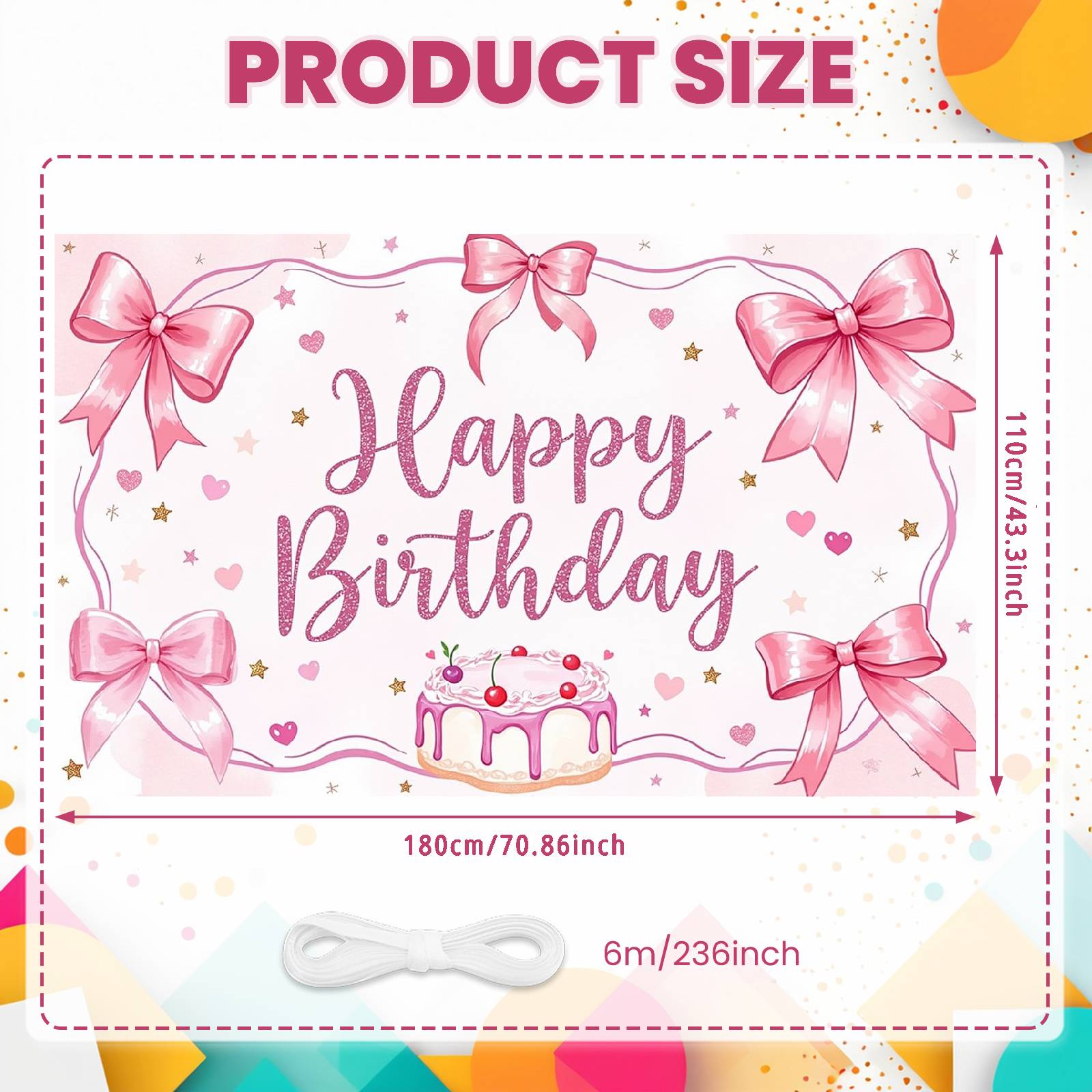 

Celebration Backdrop Cake Pattern Birthday Celebration Display Party Backdrop Bow Decoration Festive Display For Indoor Decor