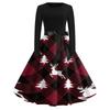 Women's Casual Vintage V-Neck Christmas Print Dress for Festive Occasions