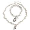 Salircon Modisch Elegant Schwarzer Zirkon Anhänger Halskette Silber Farbe CCB Perlen Armband Set Damen Exquisit Mujer Y2K Schmuck Geschenk