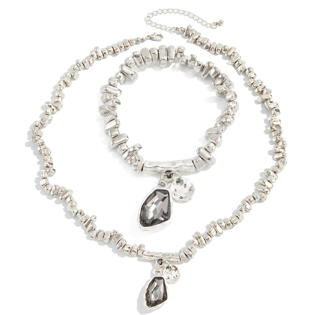 Salircon Modisch Elegant Schwarzer Zirkon Anhänger Halskette Silber Farbe CCB Perlen Armband Set Damen Exquisit Mujer Y2K Schmuck Geschenk