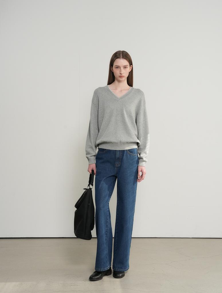GENERALIDEA Cotton Layered V-Neck Knit Pullover [Light Grey] / Gf1Lkp506