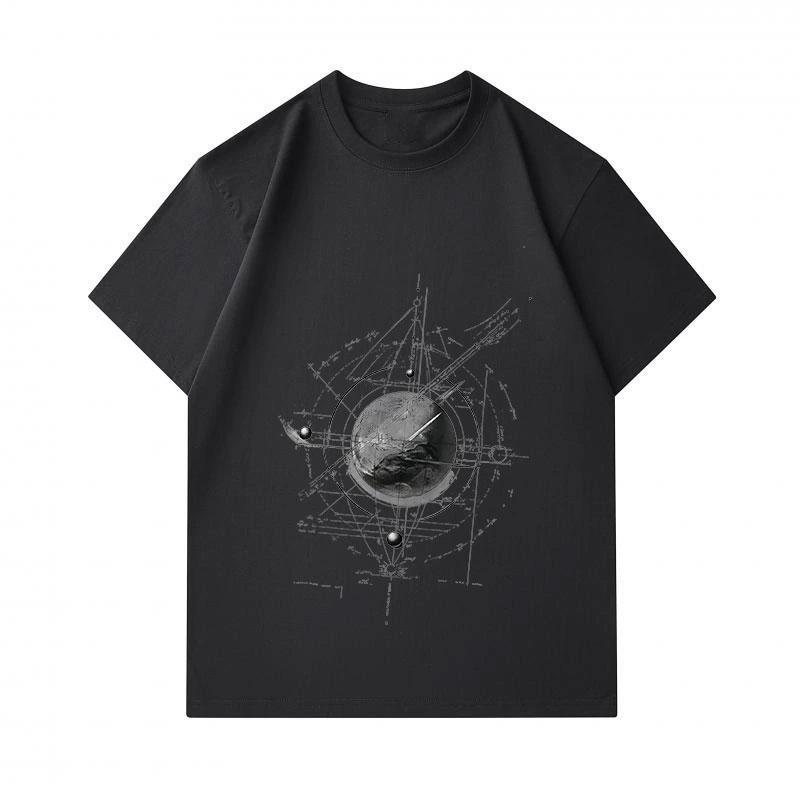 Men's 100% Cotton Crew Neck Short Sleeve T-shirt, Abstract Geometric Tech Globe Print Casual Comfortable Tee for Daily Street Wear, Soft Breathable Re