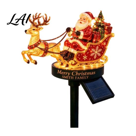 Warm White Festive Garden Lamps Santa And Reindeer Sleigh Solar Stake Light LED Christmas Pathway Holiday Landscaping Lighting Lamp Powered Outdoor