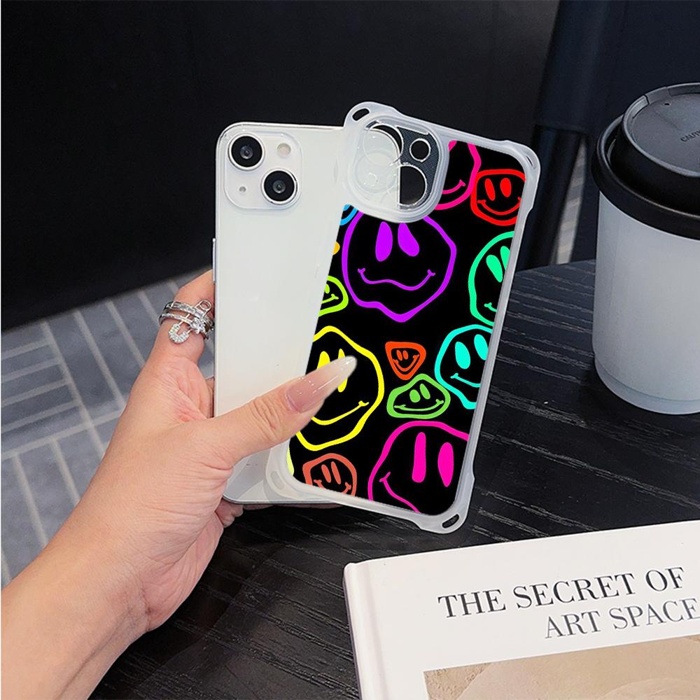 Ae88 Lovely Smiley Art Soft Phone Cases for iPhone 16 15 14 13 12 11 Pro Max XR with Wrist Strap Lanyard Corner Protection Back Cover