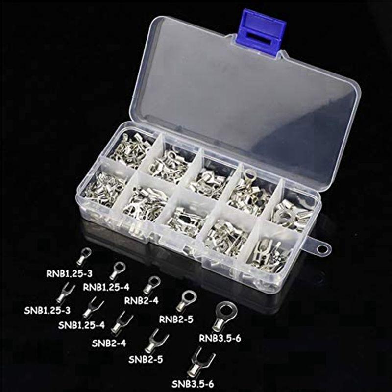 ABUL-640Pcs 10 In 1 Terminals Non-Insulated Ring Fork U-Type Brass Terminals Assortment Kit Cable Wire Connector Crimp Spade