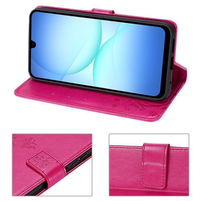 Protective Case - BOOLING - Samsung Galaxy A17 4G/5G - Fuchsia Flower Synthetic Leather - 2 Glass Protectors