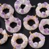 1Pc Healing Amethyst Necklace Purple Crystal Donut Raw Stone Wire Wrap Necklaces for Women Men Jewelry 38x38 Mm